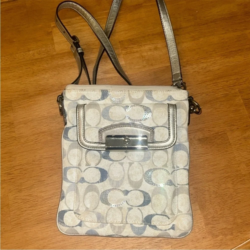 Coach Beige and Silver Crossbody Bag